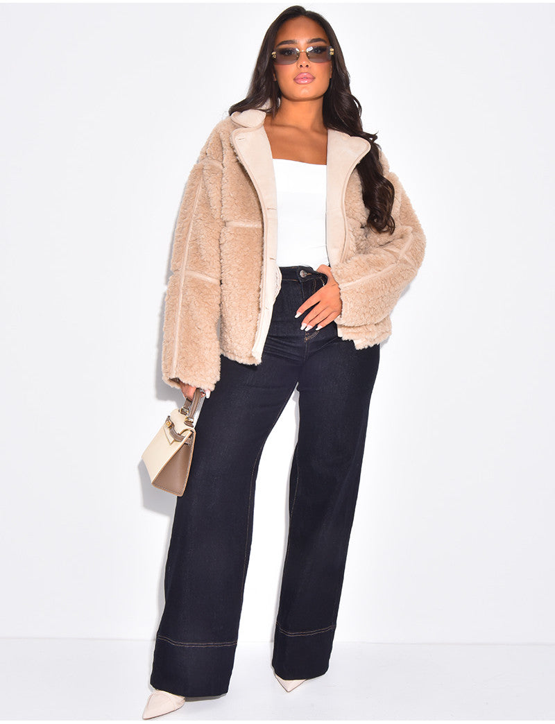 Veste oversize en peau de mouton droite