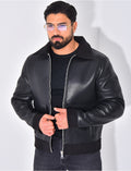 Veste en similicuir aux extrémitées contrastantes