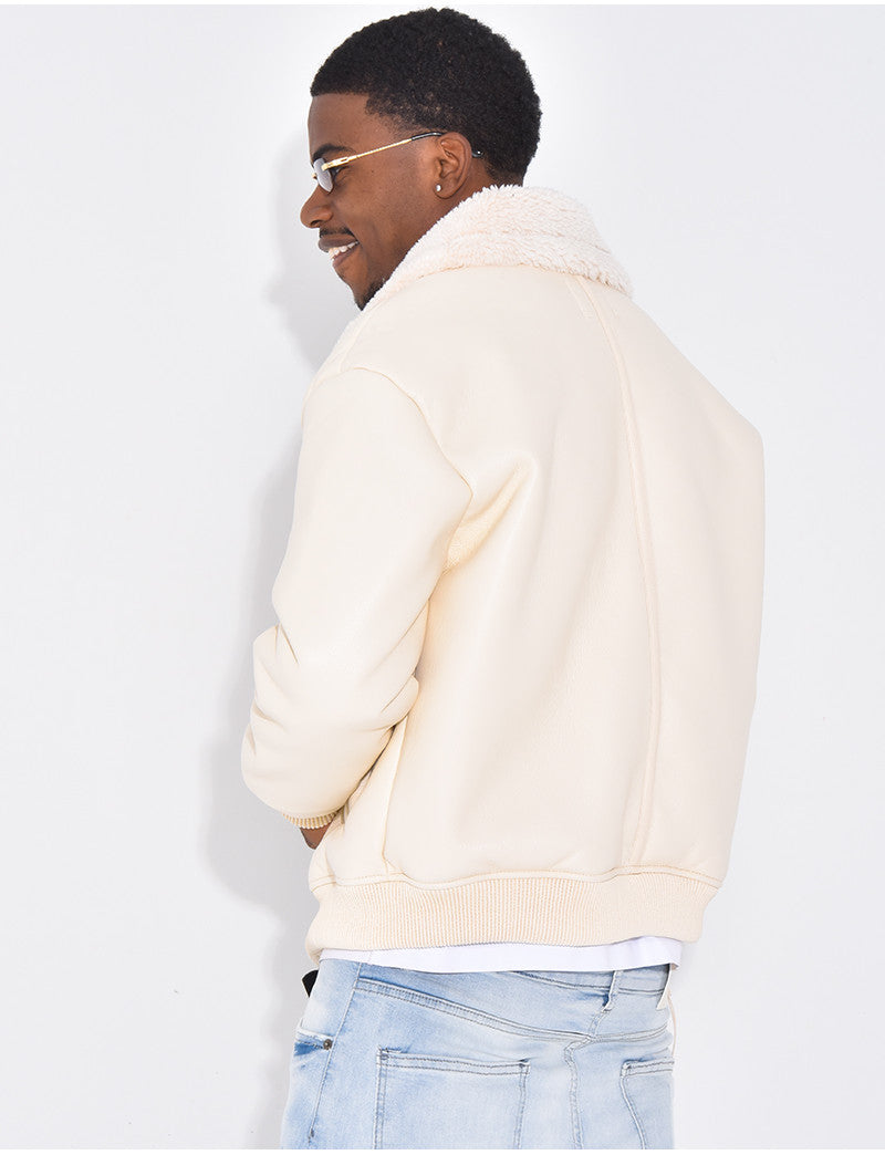 Veste en similicuir avec fourrure au col