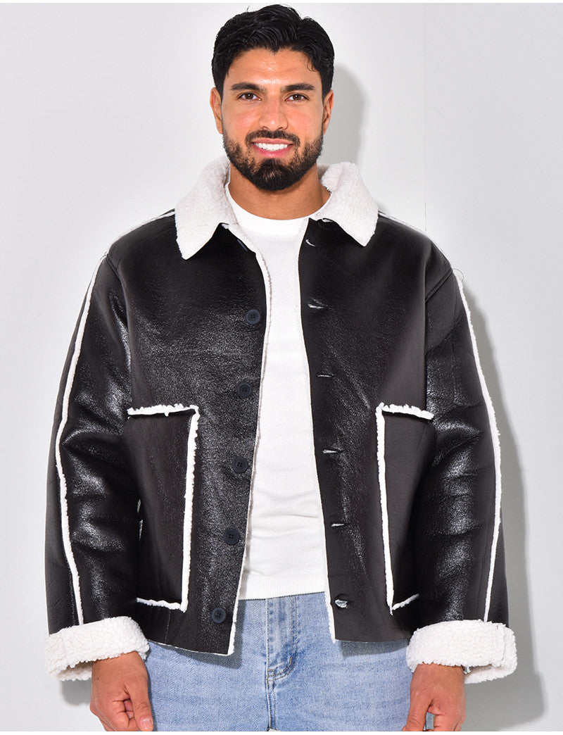 Veste en similicuir et fourrure