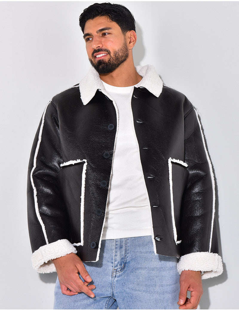 Veste en similicuir et fourrure