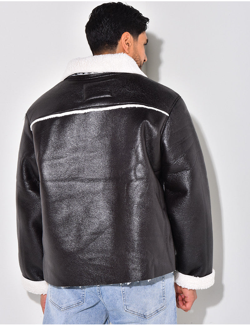 Veste en similicuir et fourrure