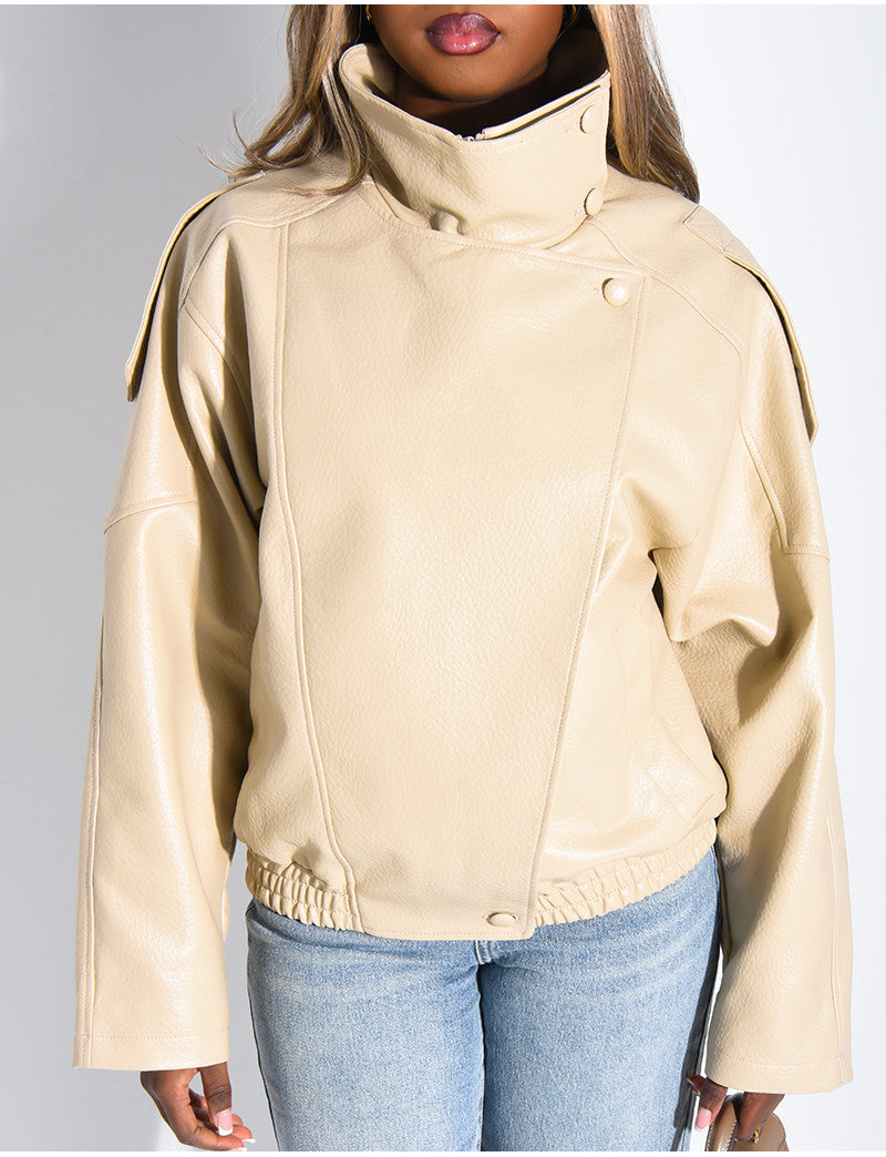 Veste oversize en similicuir grainé & col montant