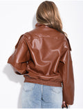 Veste oversize en similicuir grainé & col montant