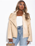 Veste oversize en similicuir grainé & col montant