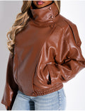 Veste oversize en similicuir grainé & col montant