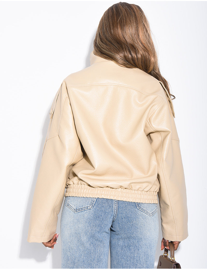 Veste oversize en similicuir grainé & col montant