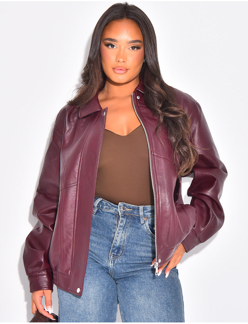 Bombers oversize en similicuir épais