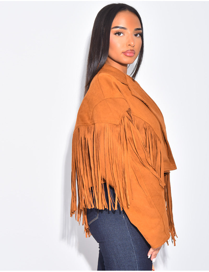Veste courte en suédine à franges