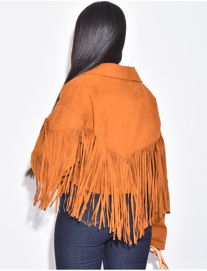 Veste courte en suédine à franges
