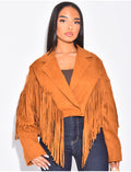 Veste courte en suédine à franges