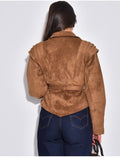 Veste courte effet daim camel à ceinture nouée