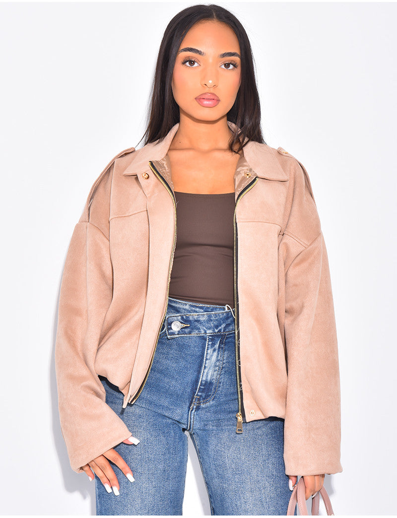 Veste courte style bombers en suédine