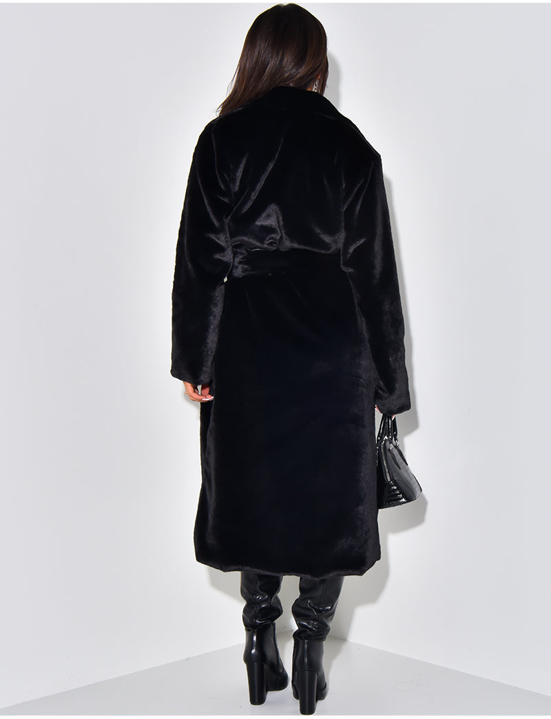 Manteau long en fourrure à nouer