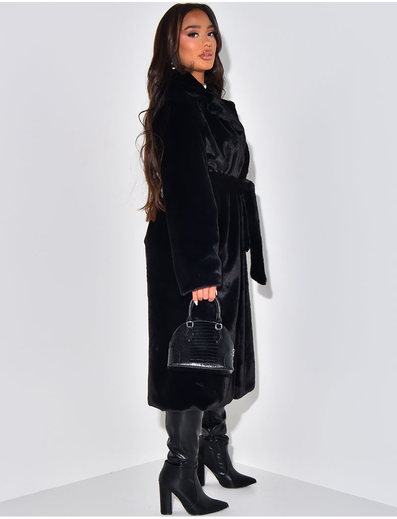 Manteau long en fourrure à nouer