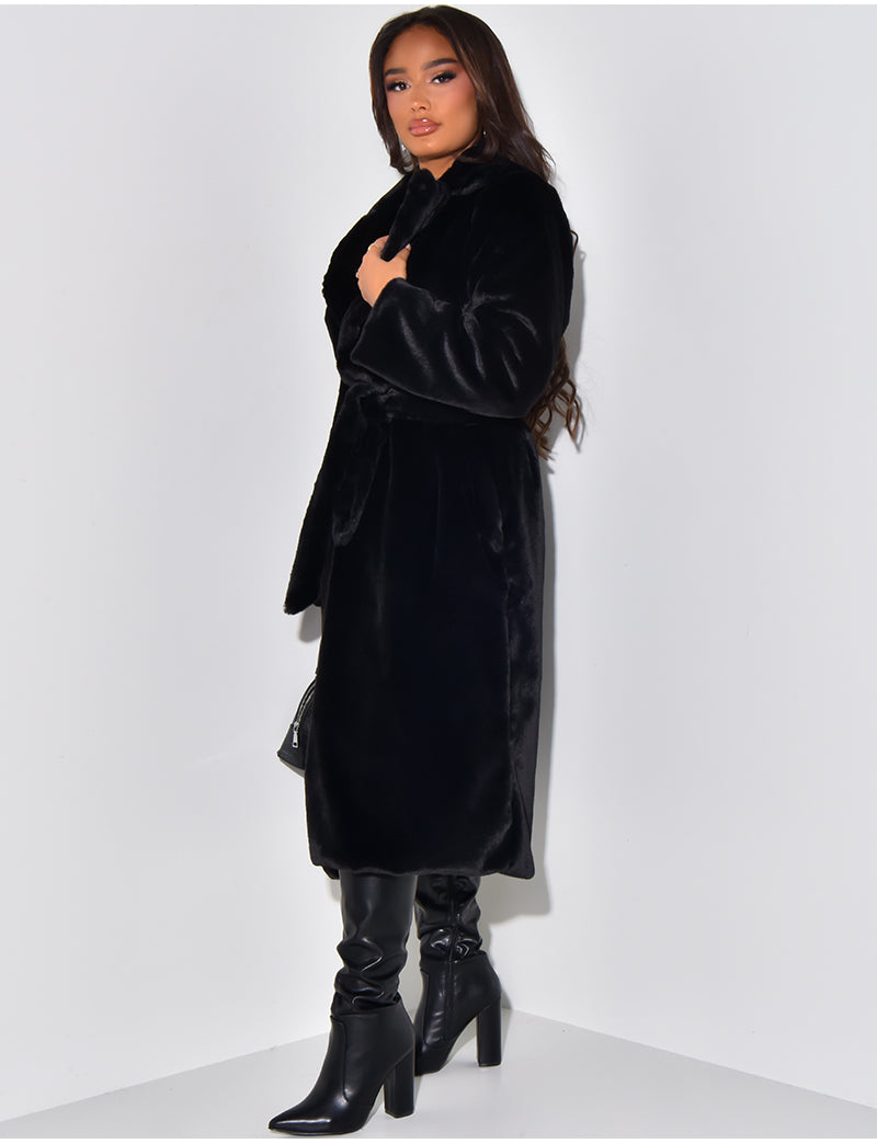 Manteau long en fourrure à nouer