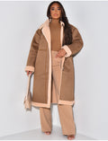 Manteau aviateur long en suédine à doublure peau de mouton
