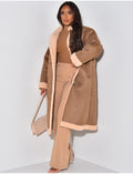 Manteau aviateur long en suédine à doublure peau de mouton