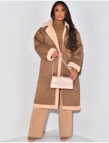 Manteau aviateur long en suédine à doublure peau de mouton