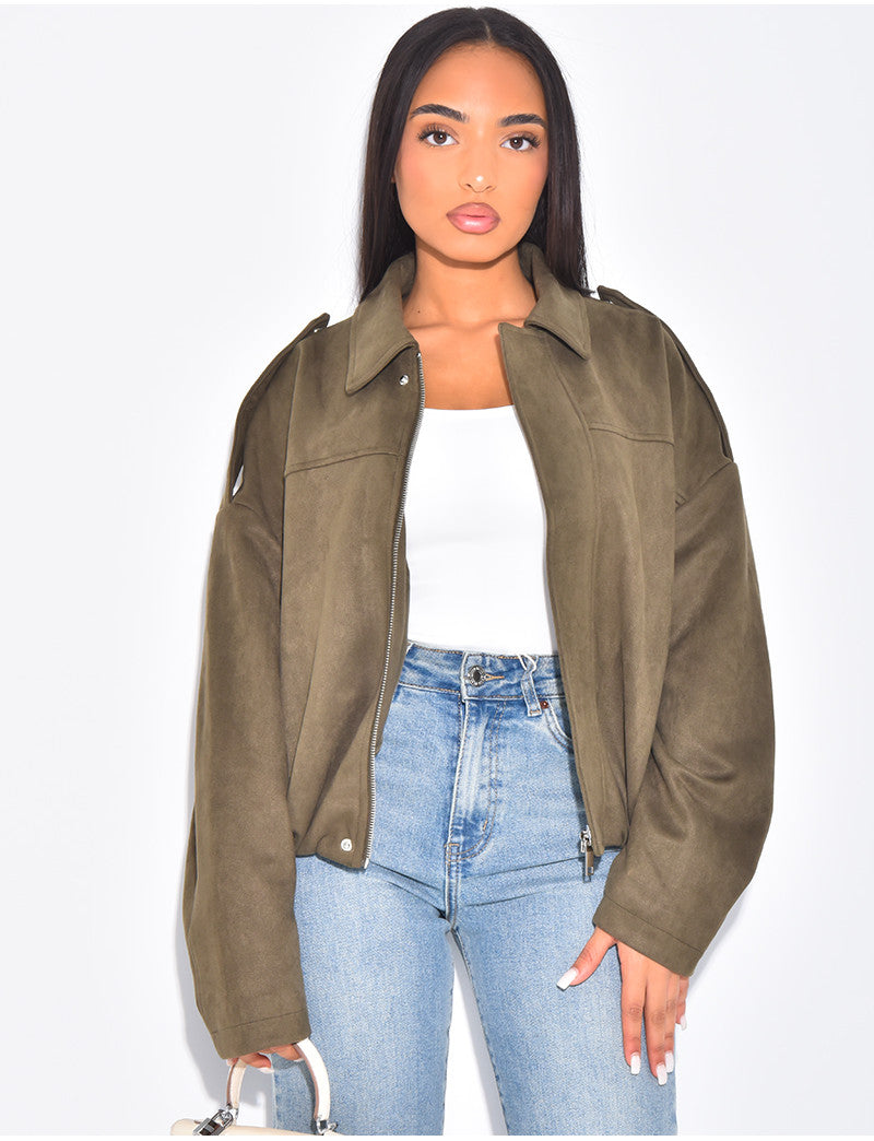 Veste oversize en suédine kaki