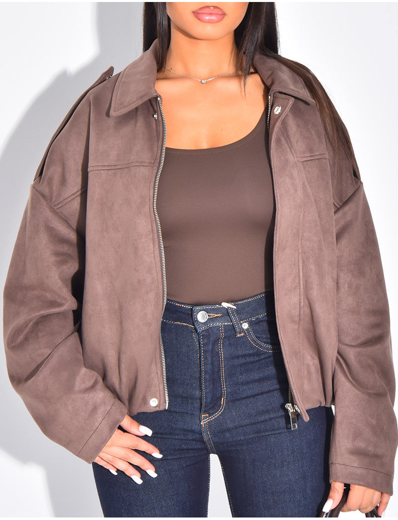 Veste oversize en suédine camel