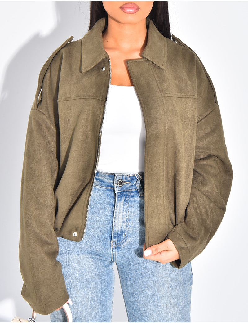 Veste oversize en suédine kaki