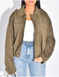Veste oversize en suédine kaki