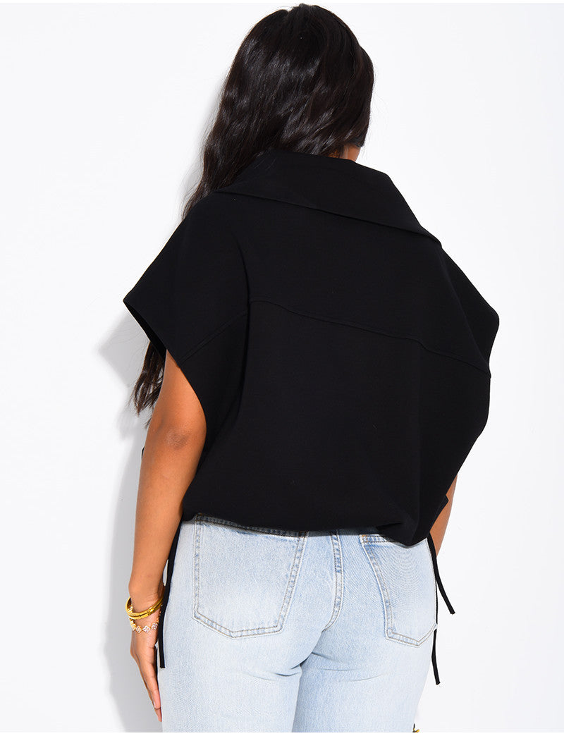 Sweat sans manche boutonné à col haut